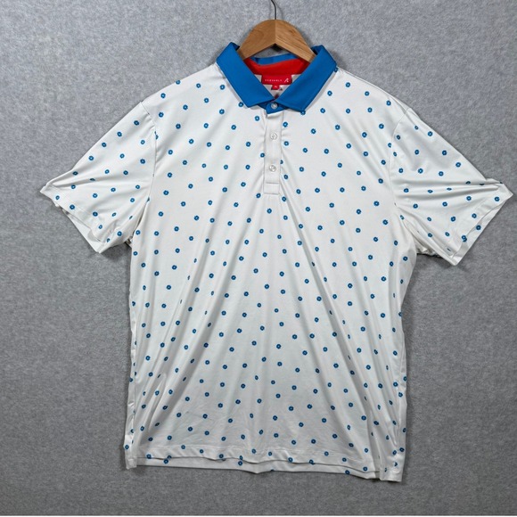 Redvanly Other - Redvanly Mens XL Golf Polo Shirt White Blue Floral Daisy Print Performance Short